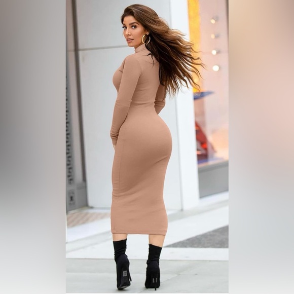 Sexy Bodycon Dress Turtleneck Long Sleeve Size Medium - Picture 2 of 5